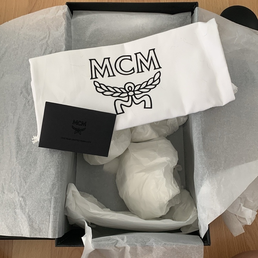 MCM Black Faux Fur Slide Logo Slide Sandals - Picture 8 of 9